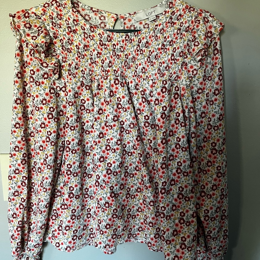 LOFT Floral Blouse - Red, White, and Yellow